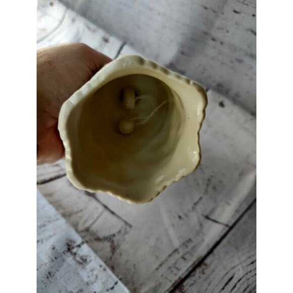 Porcelain Ivory Hand Bell With Raised Roses and Leaves Design and Gold Trim - Picture 3 of 6